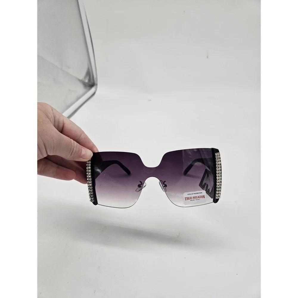 True Religion 100% UV Protection Sunglasses Black Frame W/ Jewel Sides NWT